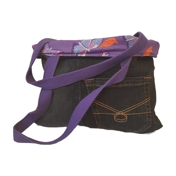 Reversible Denim Tote Bag, Mini Bag, Shoulder Bag, Travel Bag Jean pocket bag - Picture 1 of 12